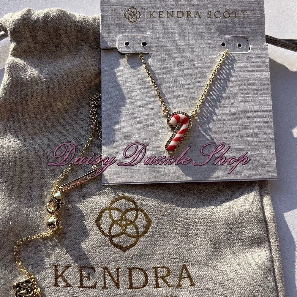 New Kendra Scott Candy Cane Gold Plated Short Pendant Necklace Holiday Necklace